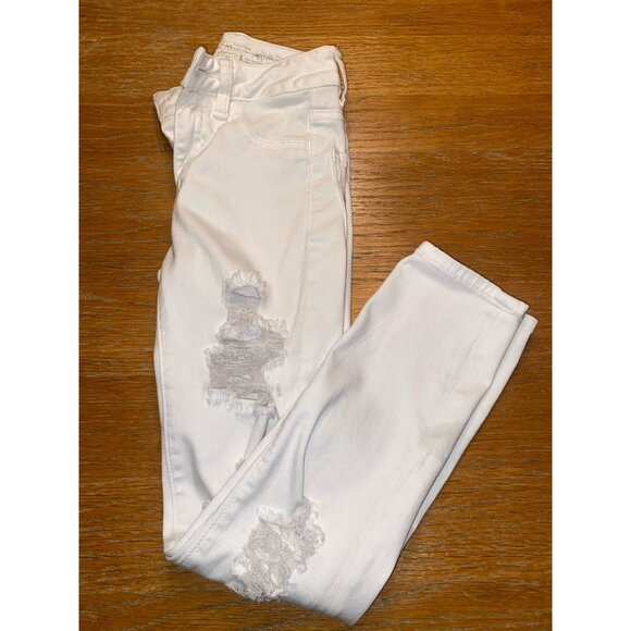 American Eagle White Distressed Skinny Jeans With Ripped Knees - Picture 5 of 5